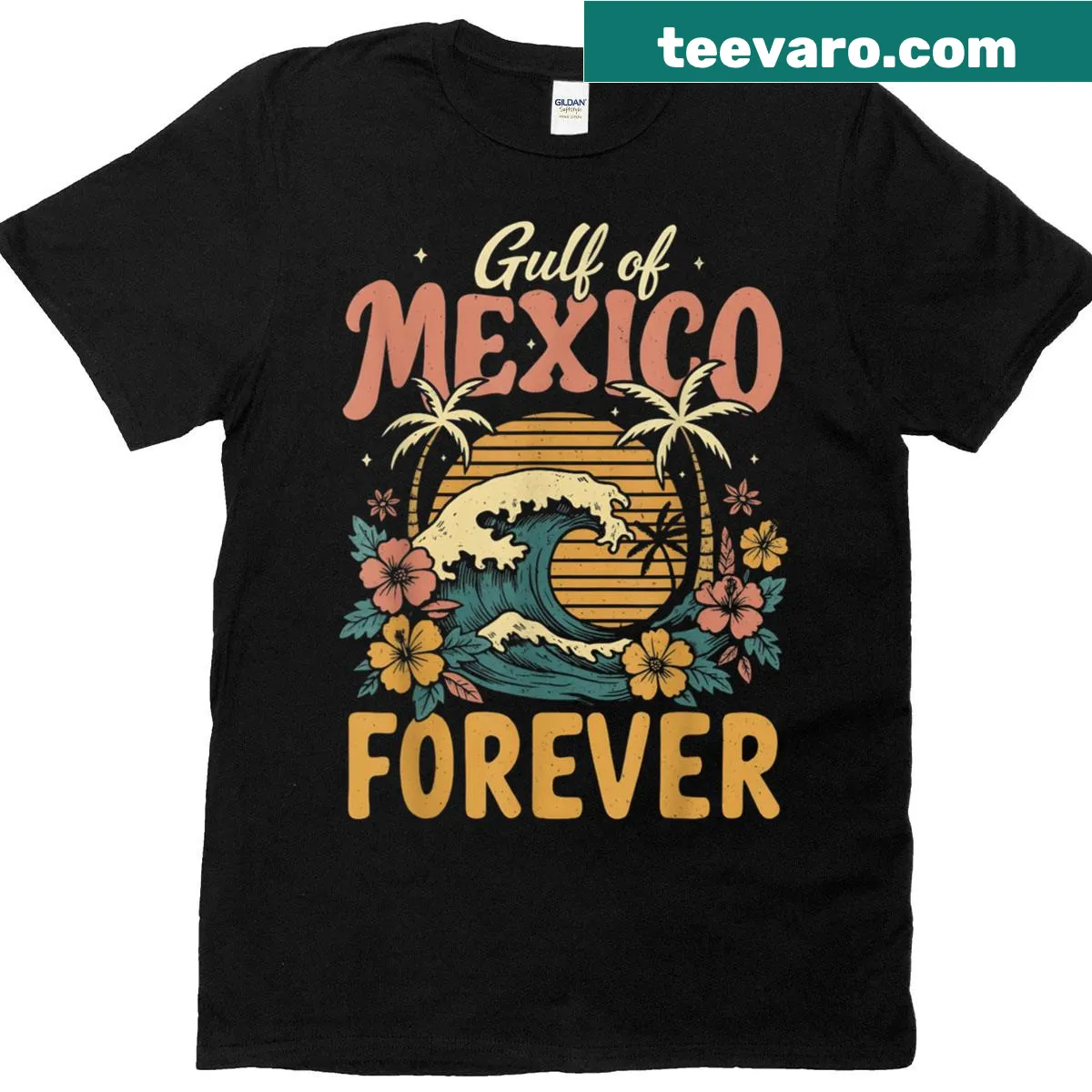 Retro beach-themed T-shirt celebrating the Gulf of Mexico — on a men's t-shirt