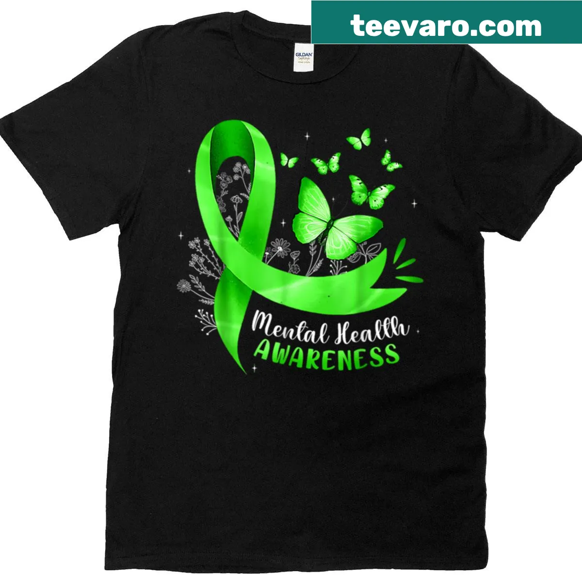 Mental health awareness butterfly graphic T-shirt — on a men's t-shirt