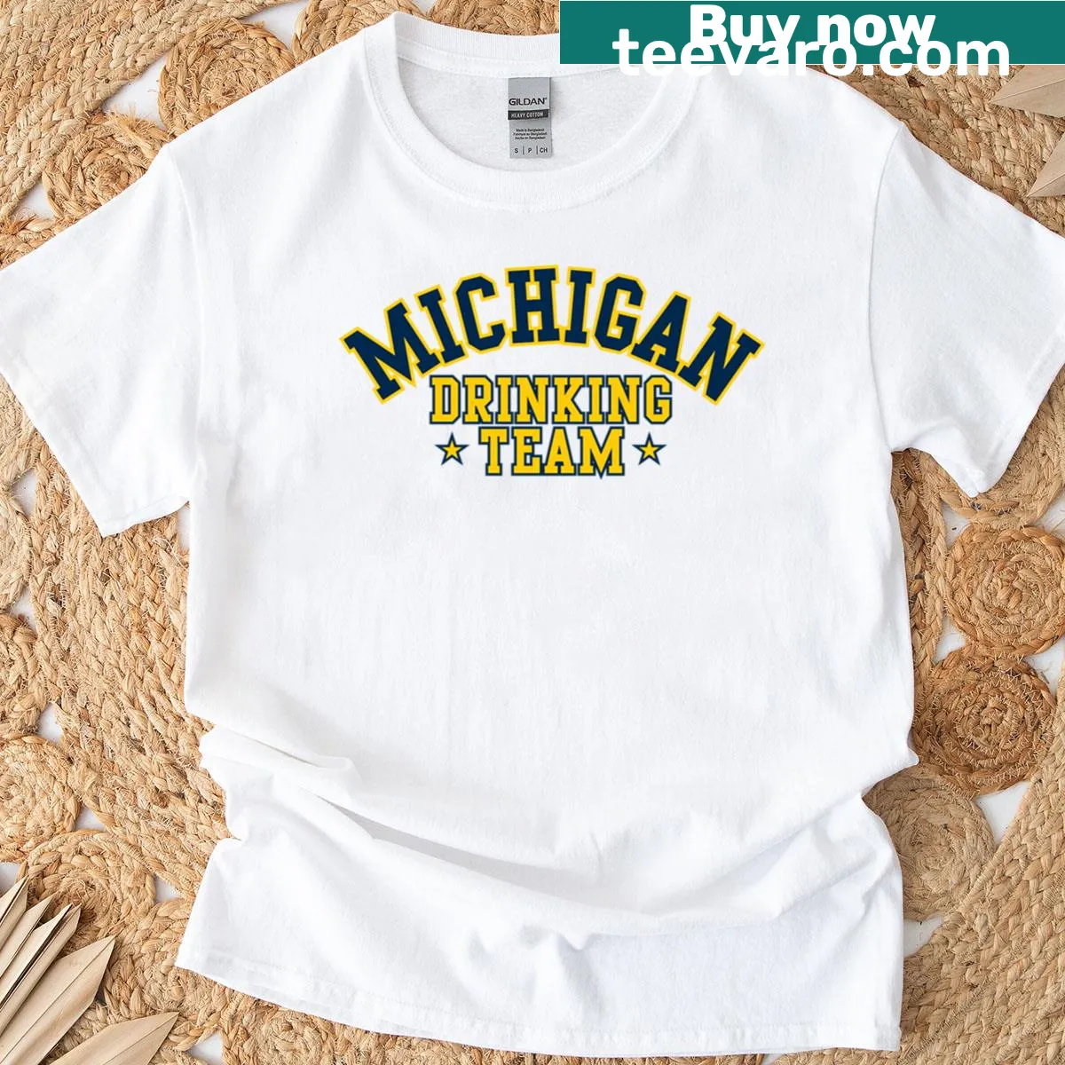 Minimalist Mich T-shirt with hand-lettered design — on a men's t-shirt
