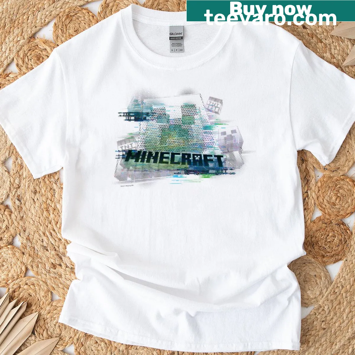 Vintage logo T-shirt featuring Minecraft Creeper head graphic. — on a men's t-shirt