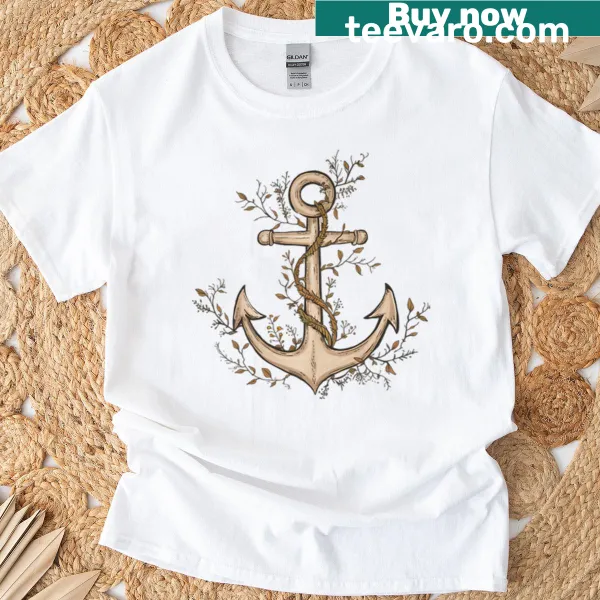 Vintage nautical anchor design on a trendy beach t-shirt