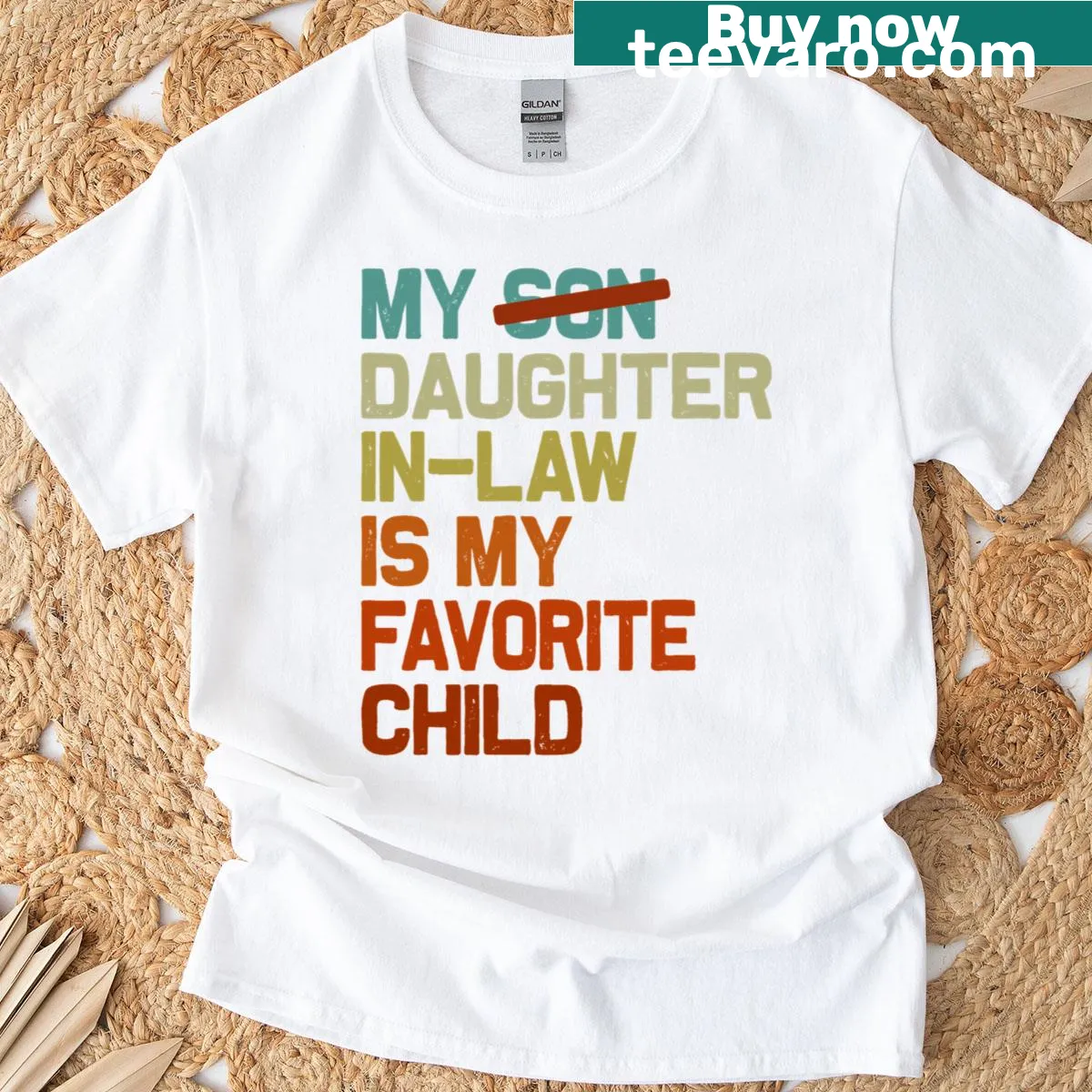 Funny Father’s Day T-shirt stating daughter-in-law is favorite child — on a men's t-shirt