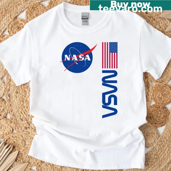 NASA Meatball logo T-shirt with a worm design and US flag