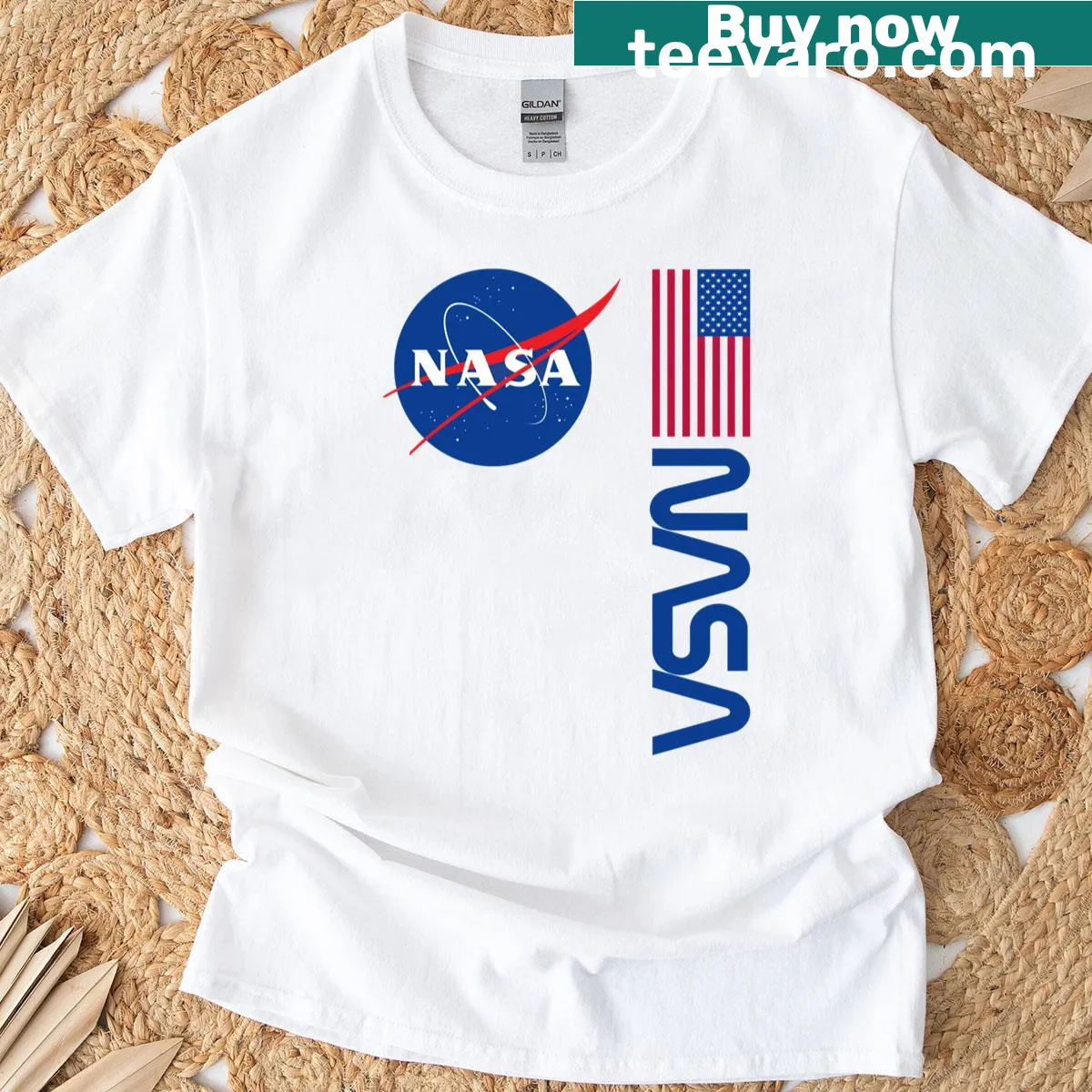 NASA Meatball logo T-shirt with a worm design and US flag — on a men's t-shirt