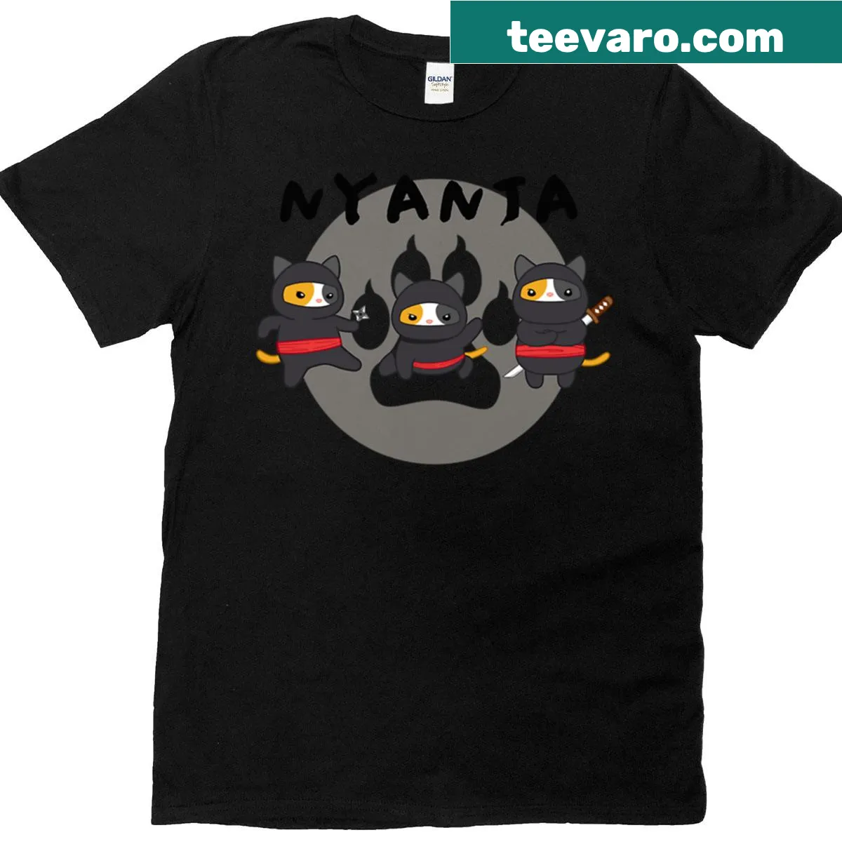 Illustrative Ninja Cat T-shirt featuring a playful cat in ninja attire — on a men's t-shirt