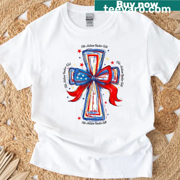 Coquette bow and text 'One Nation Under God' on T-shirt