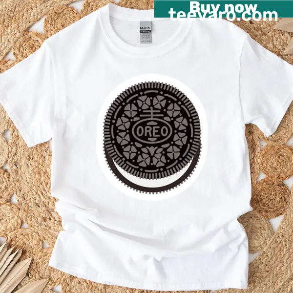 Playful Oreo cookie graphic on a casual T-shirt.
