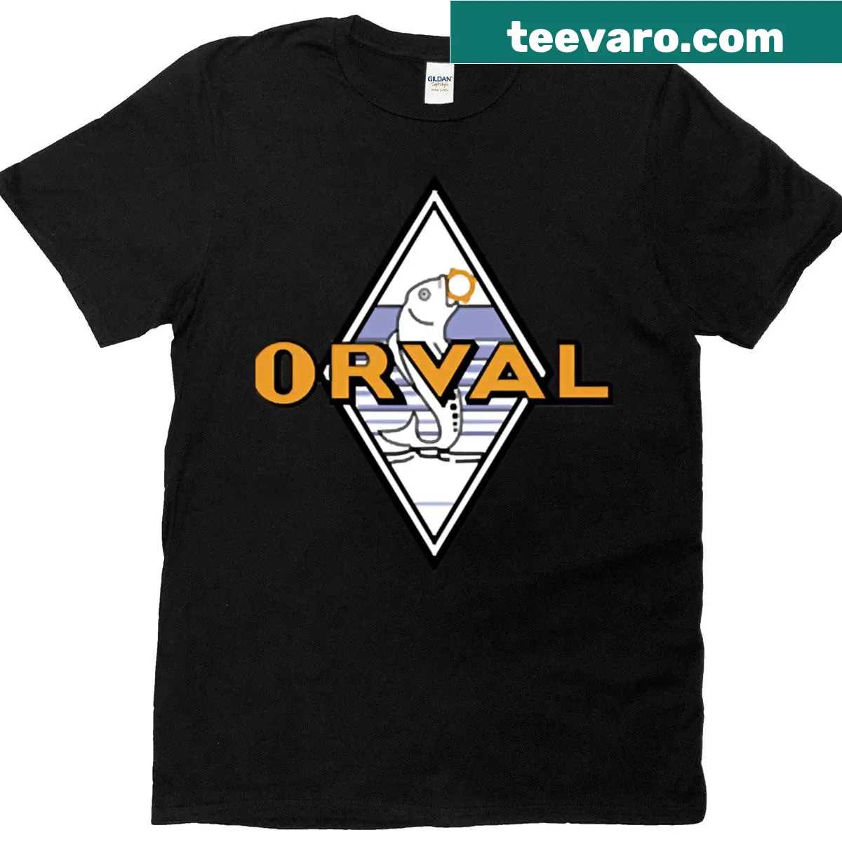 Minimalist Orval logo T-shirt featuring a simple chest emblem — on a men's t-shirt