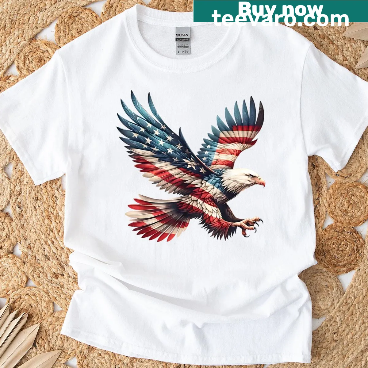 Eagle with American flag wings graphic on a patriotic T-shirt. — on a men's t-shirt