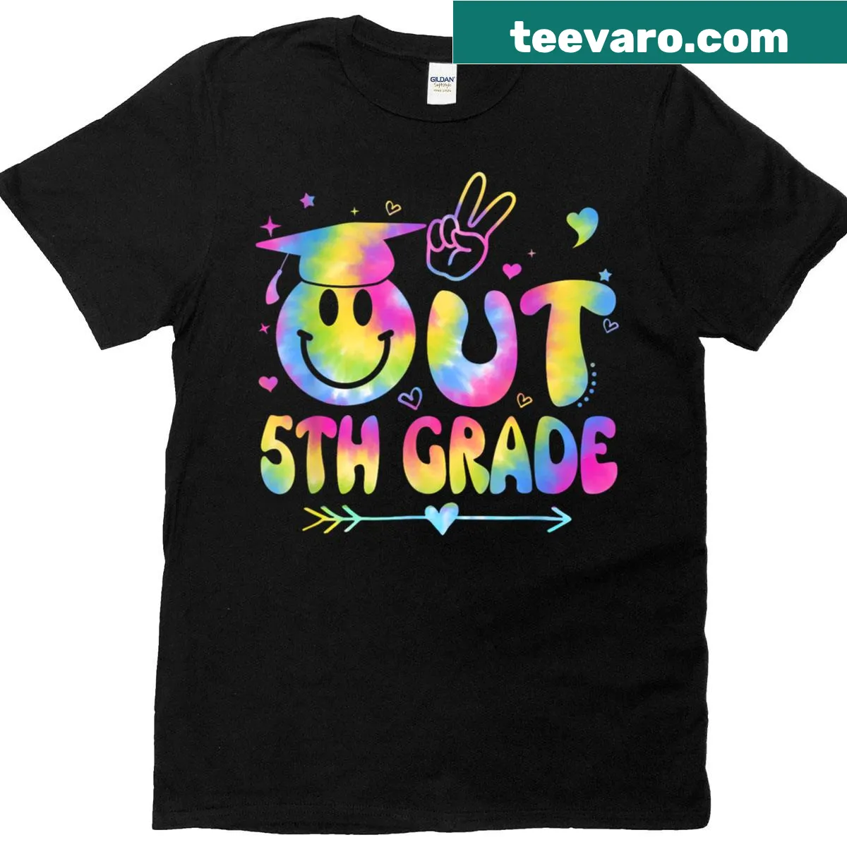 Graduation T-shirt with 'Peace Out 5th Grade' text — on a men's t-shirt