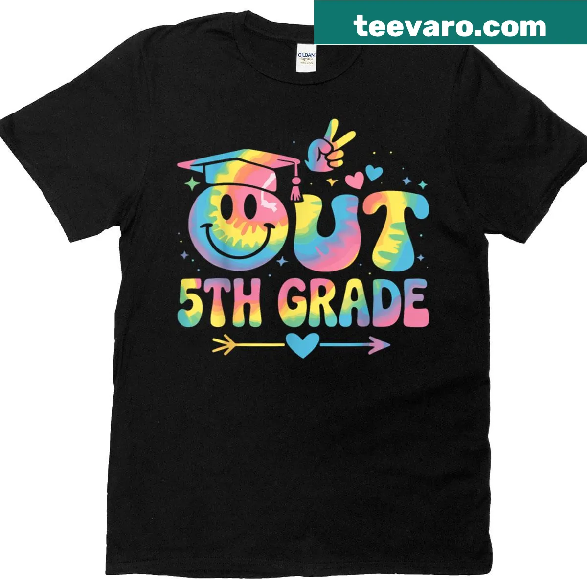 Graduation T-shirt with 'Peace Out 5th Grade' text — on a men's t-shirt