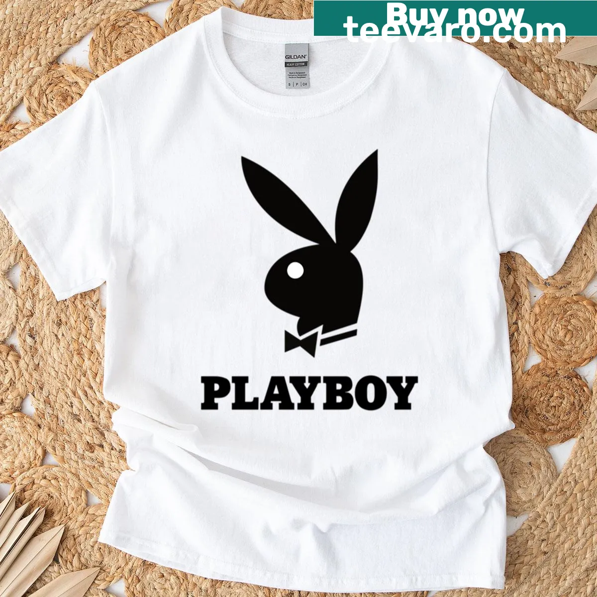 T-shirt featuring the iconic Playboy logo — on a men's t-shirt