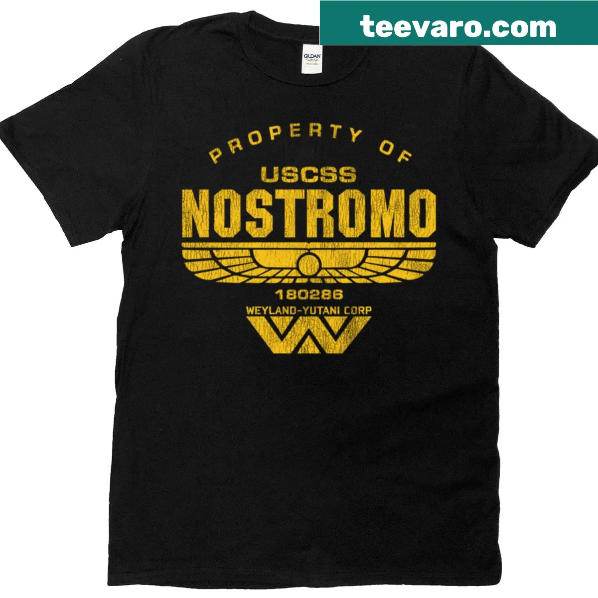 Worn Property of UCSS Nostromo DKS T-shirt for sci-fi fans — on a men's t-shirt