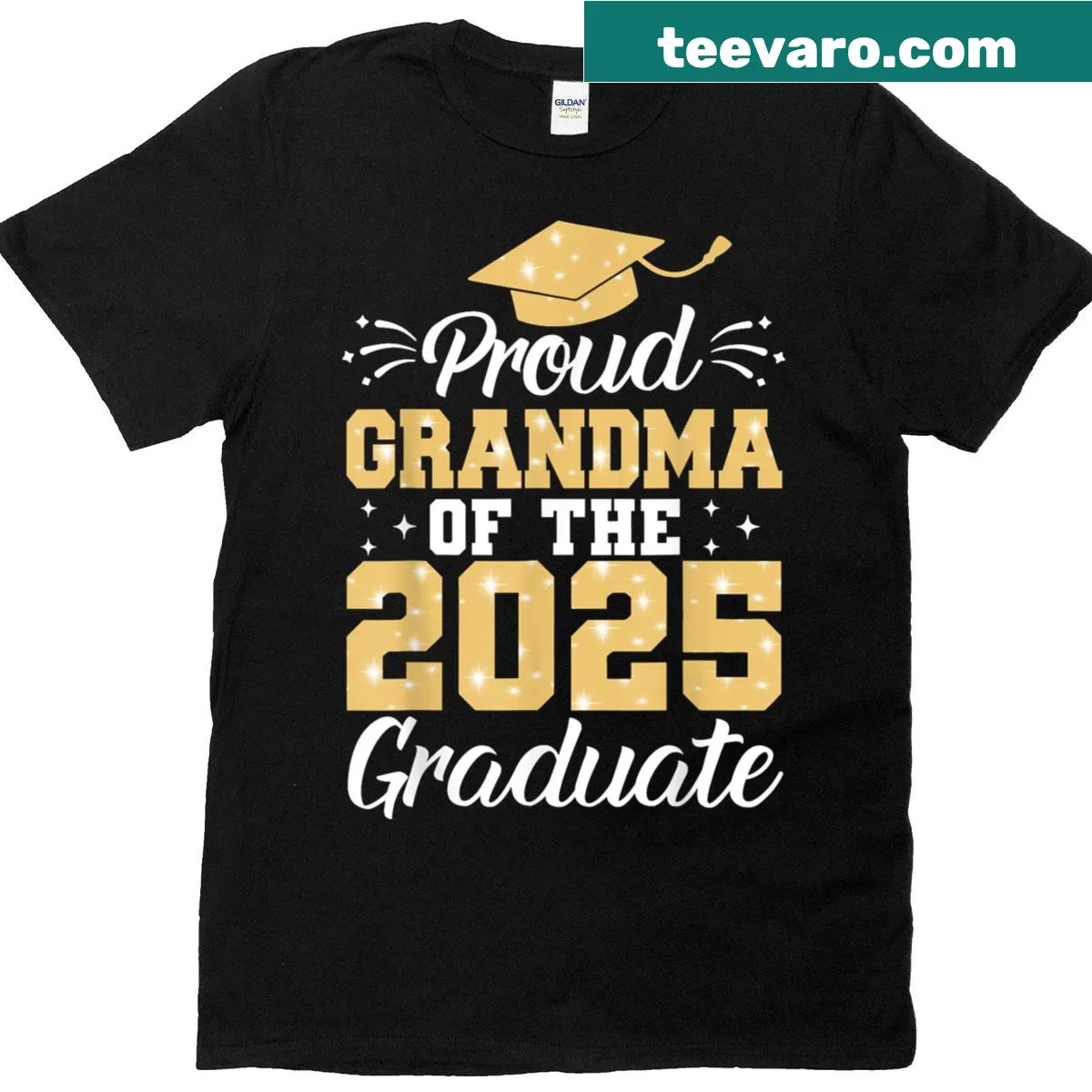 Proud grandmother t-shirt celebrating the 2025 graduate with bold text — on a men's t-shirt