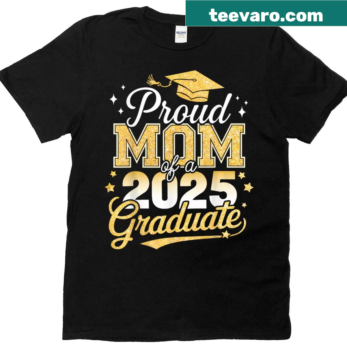 Proud mom T-shirt featuring Class of 2025 graphic — on a men's t-shirt
