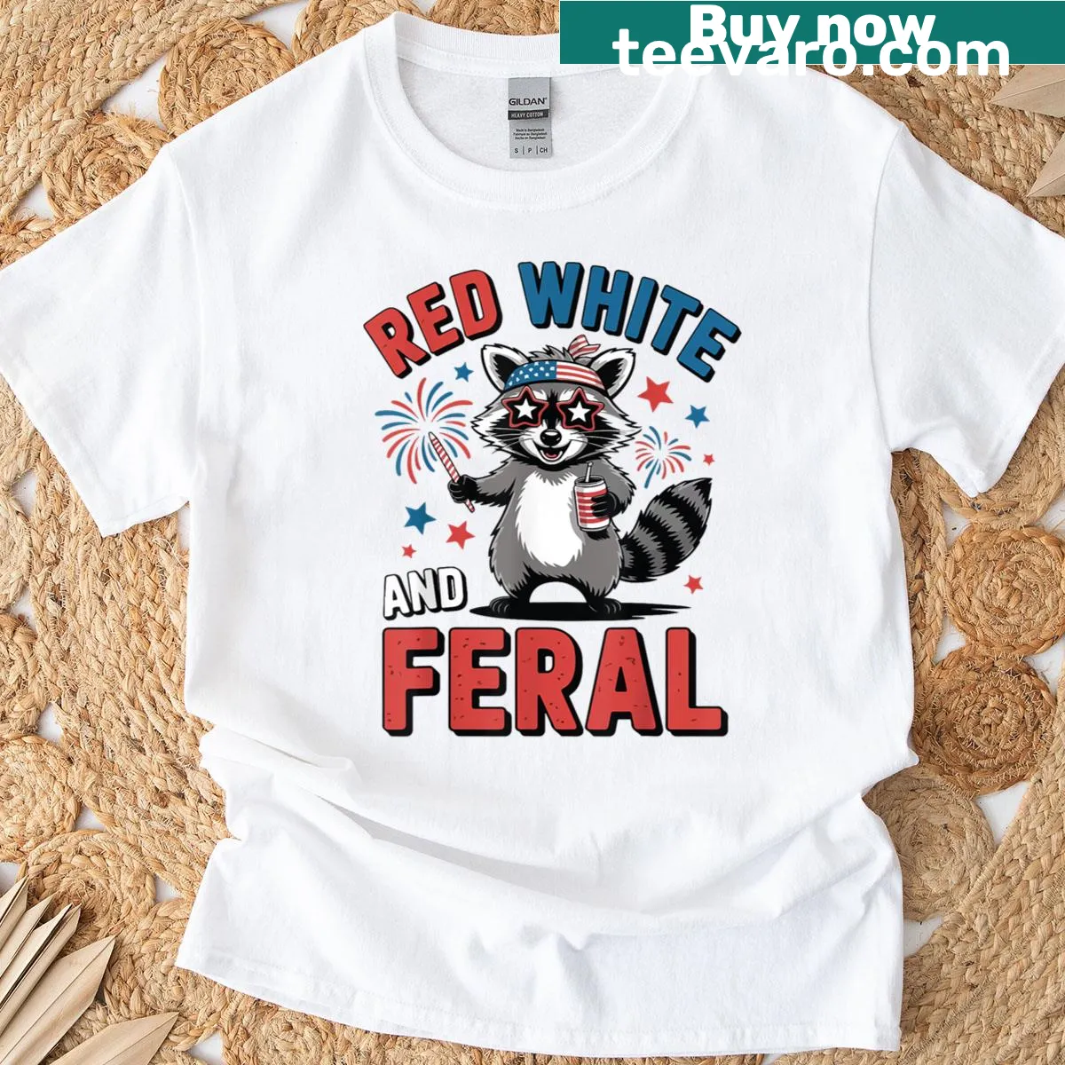 Toddler t-shirt featuring a funny raccoon design for 4th of July — on a men's t-shirt
