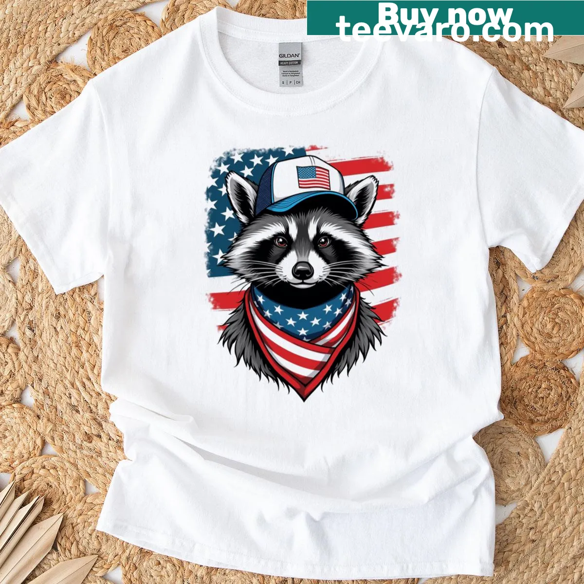 Funny Redneck Raccoon t-shirt for 4th of July celebrations — on a men's t-shirt