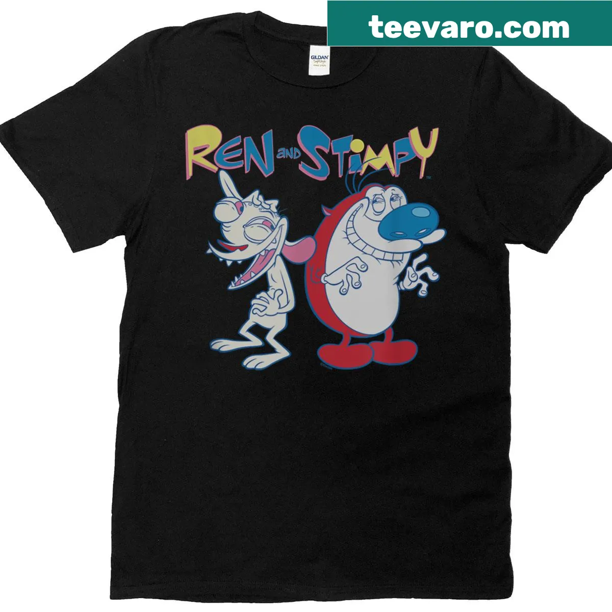 Ren And Stimpy logo T-shirt with iconic character graphics — on a men's t-shirt