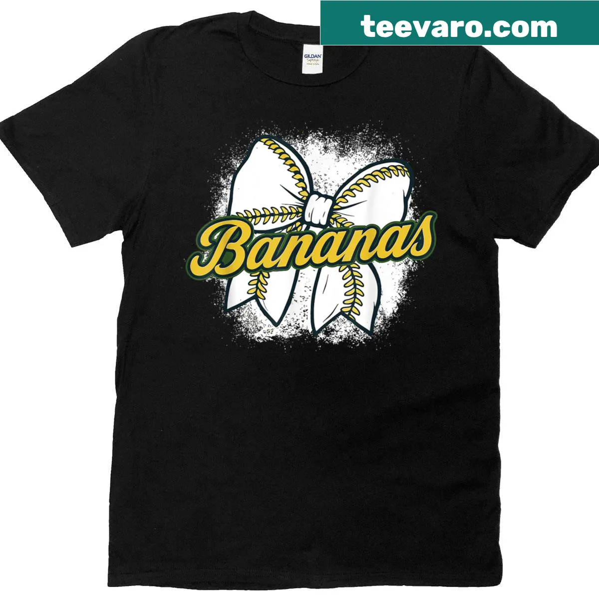 Retro banana graphic t-shirt with a playful design and bow — on a men's t-shirt