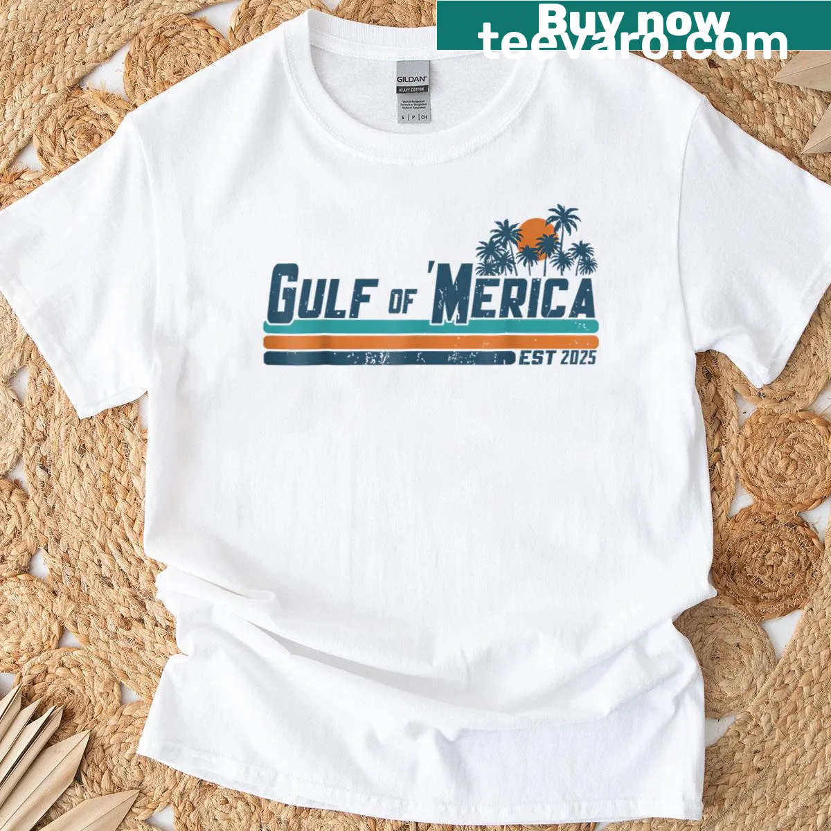 Vintage t-shirt featuring a retro Gulf of Merica and American flag — on a men's t-shirt