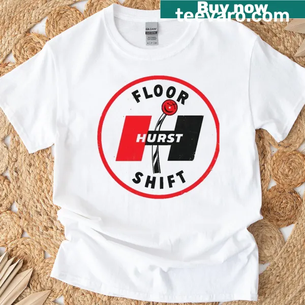 Retro t-shirt featuring Hurst floor shifter design, perfect for car enthusiasts