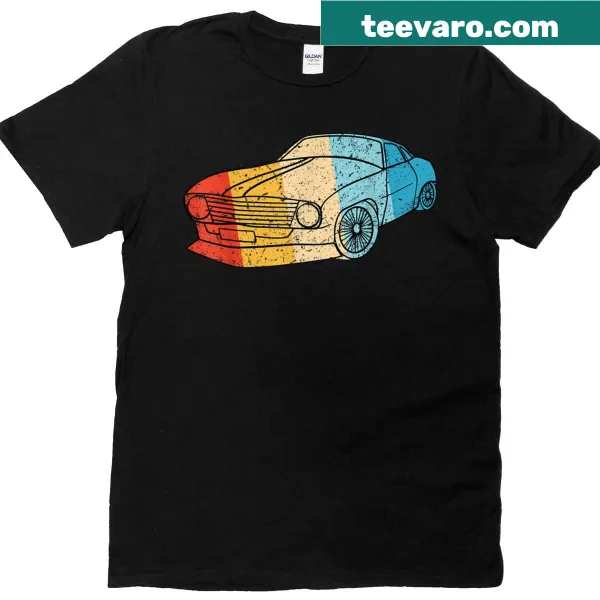 Vintage car T-shirt featuring a retro car silhouette and sunset design