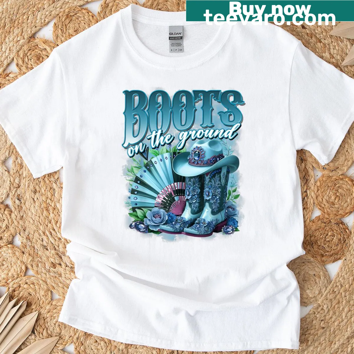 Illustration of linedance boots on the ground in a retro western style — on a men's t-shirt