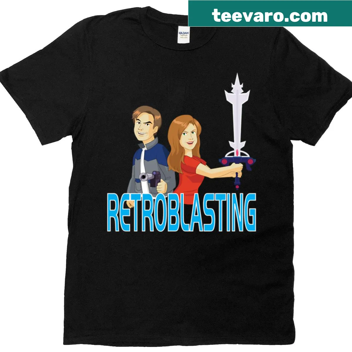 Oversized T-shirt featuring the Retroblasting logo in badge-emblem style. — on a men's t-shirt