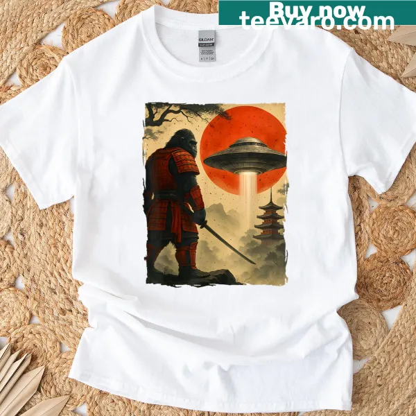 Vintage Japanese ukiyo-e style Bigfoot samurai graphic t-shirt