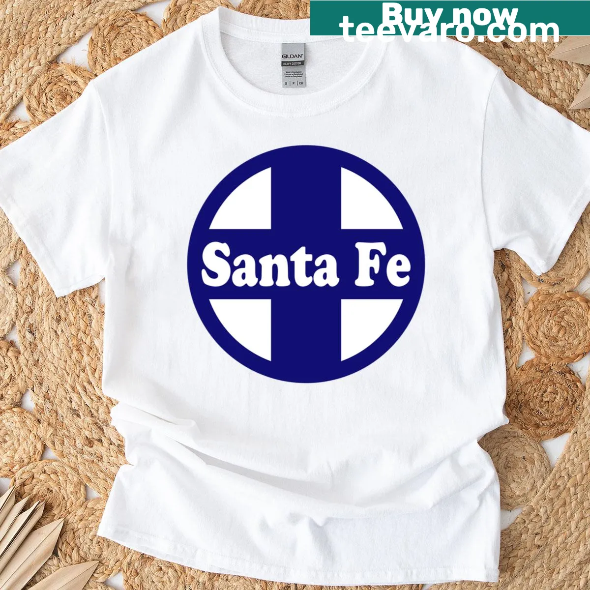 Santa Fe logo T-shirt featuring local heritage design — on a men's t-shirt