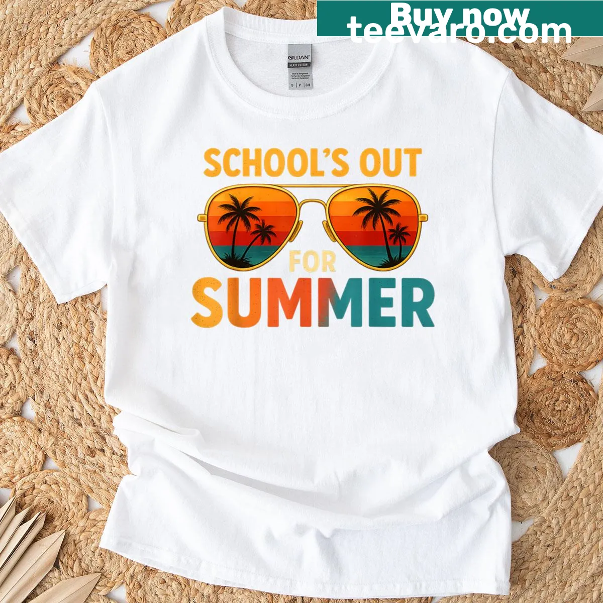 Retro style teacher t-shirt with text 'Schools Out For Summer' — on a men's t-shirt