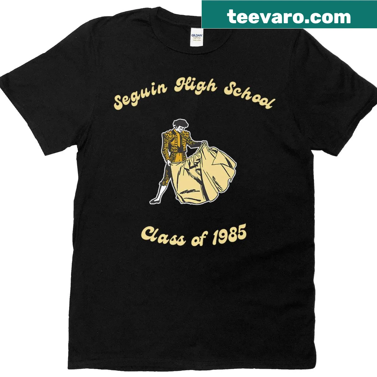 Seguin High School 40th reunion tee with typography design — on a men's t-shirt