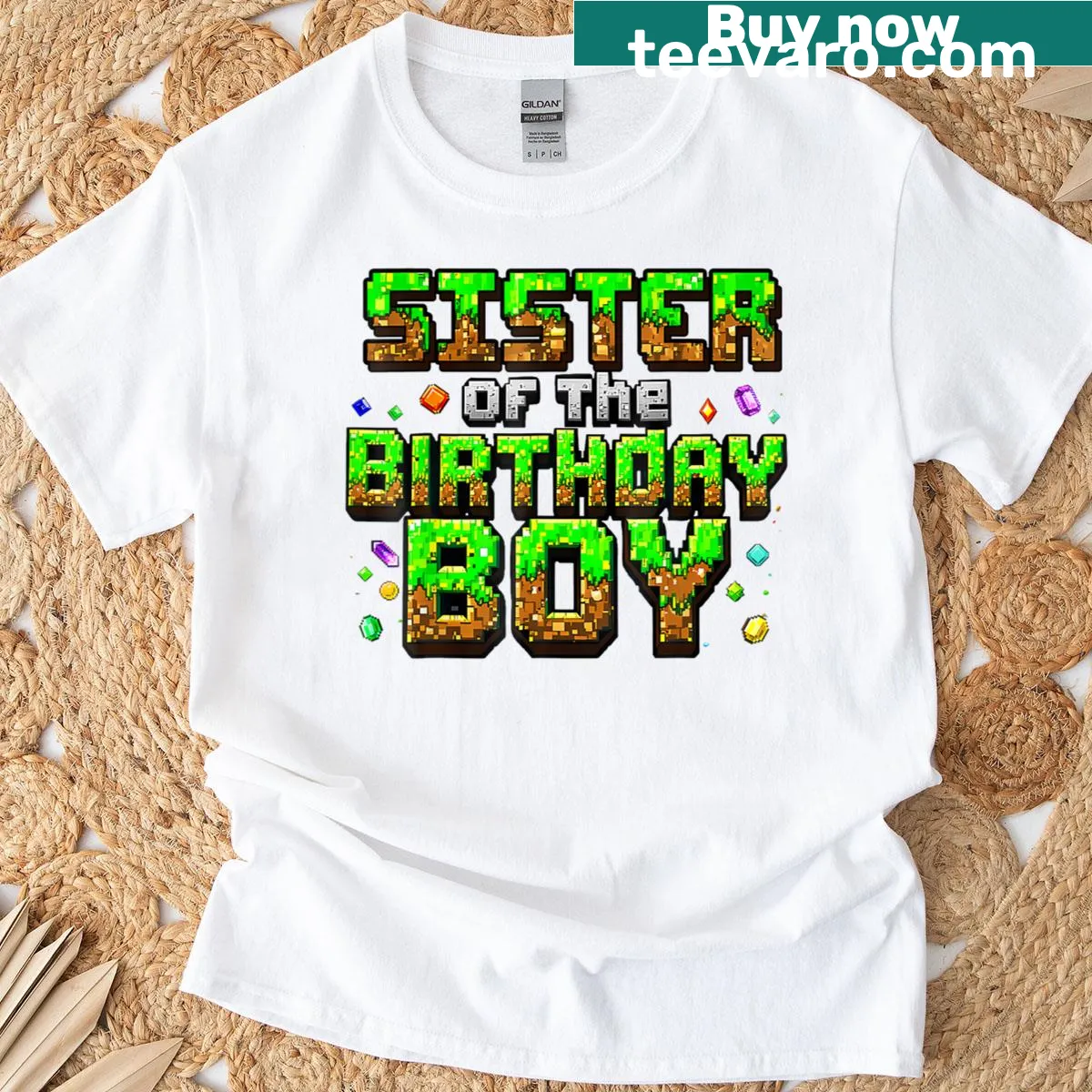 Pixel art design for Sister Of The Birthday Boy T-shirt — on a men's t-shirt