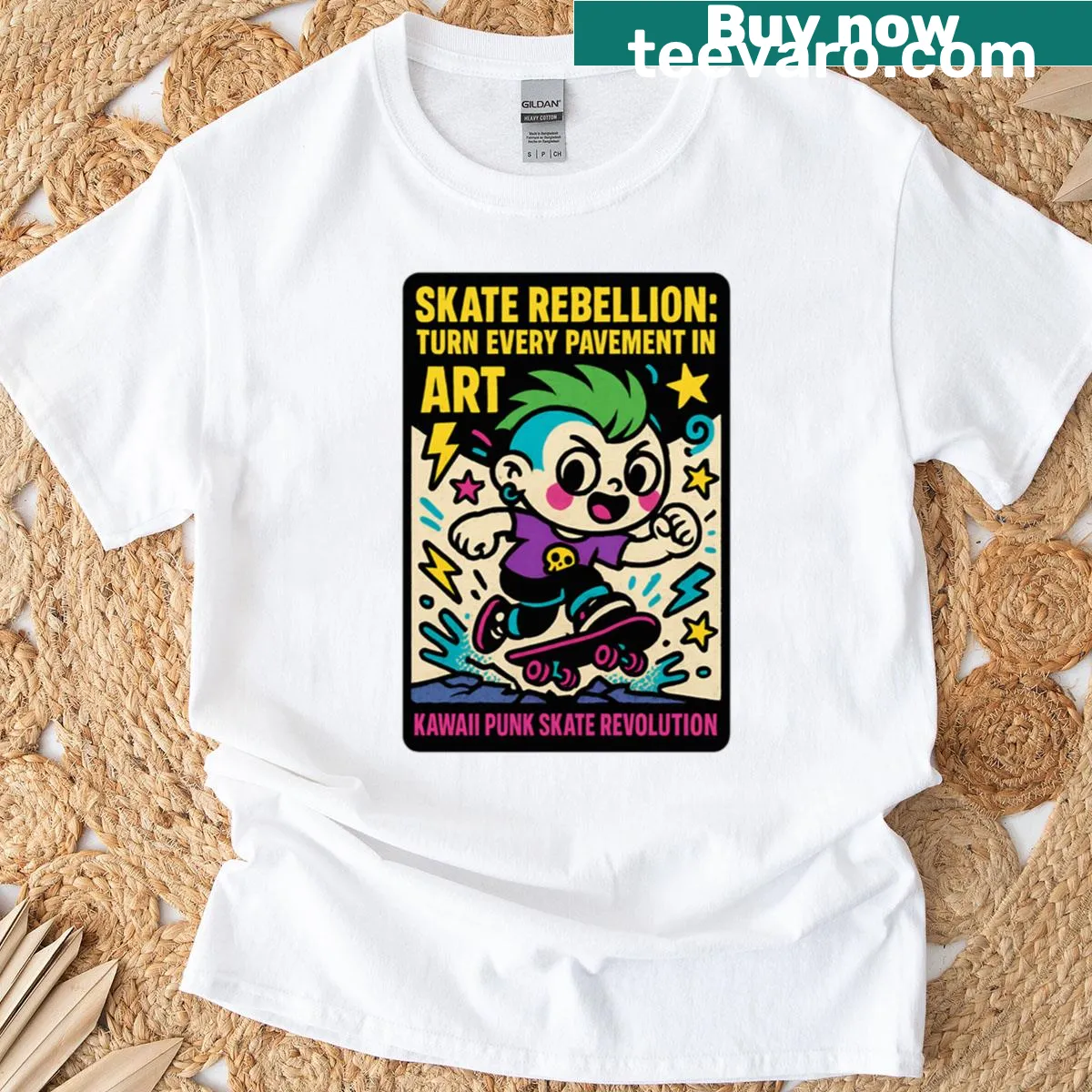 Bold Skate Rebellion t-shirt with striking graphics — on a men's t-shirt