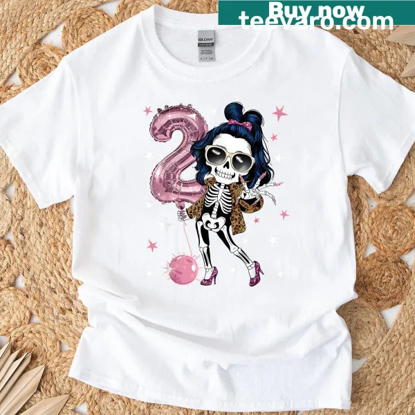 Funny skeleton graphic t-shirt for a 2nd birthday girl