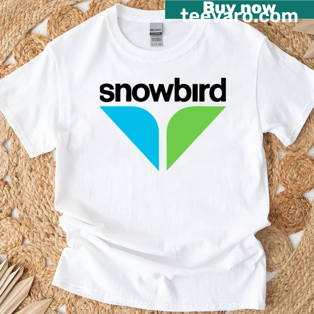 Snowbird logo t-shirt for winter sports lovers — on a men's t-shirt