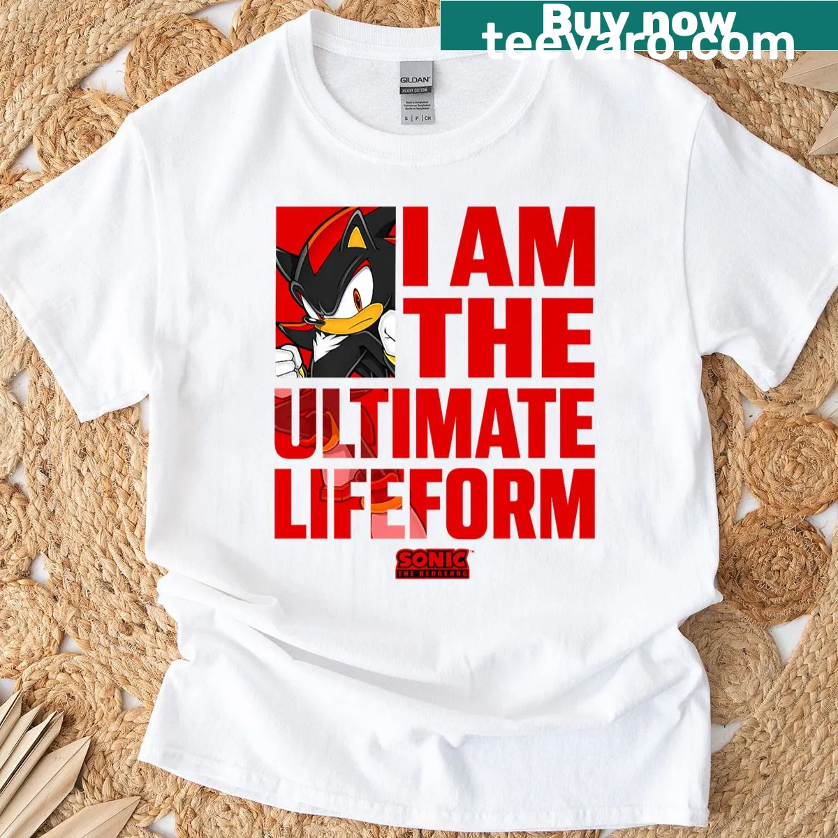 Knuckles from Sonic with 'I Am The Ultimate Lifeform' text on T-shirt. — on a men's t-shirt
