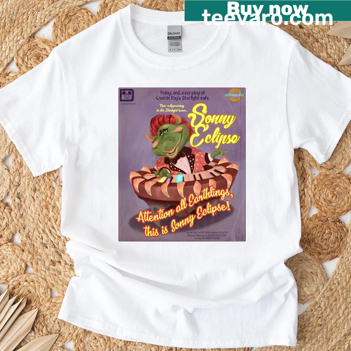 Cartoon graphic of Sonny Eclipse on a t-shirt — on a men's t-shirt
