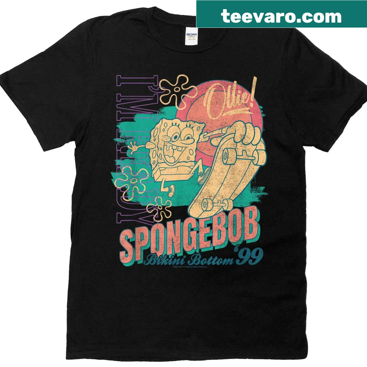 Vintage Spongebob Squarepants skateboarding logo t-shirt — on a men's t-shirt