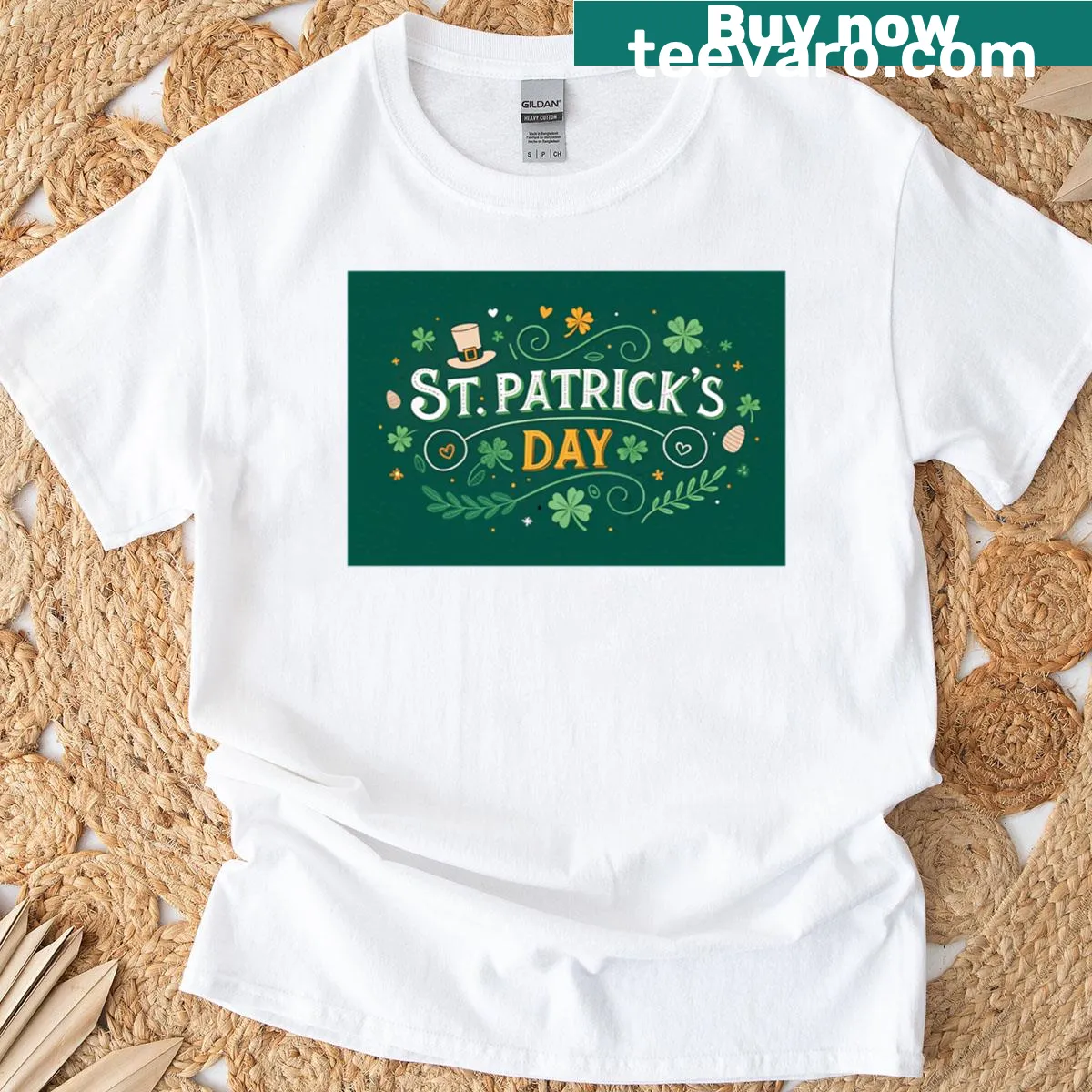 Stylized St. Patrick's Day lettering with shamrocks on T-shirt. — on a men's t-shirt