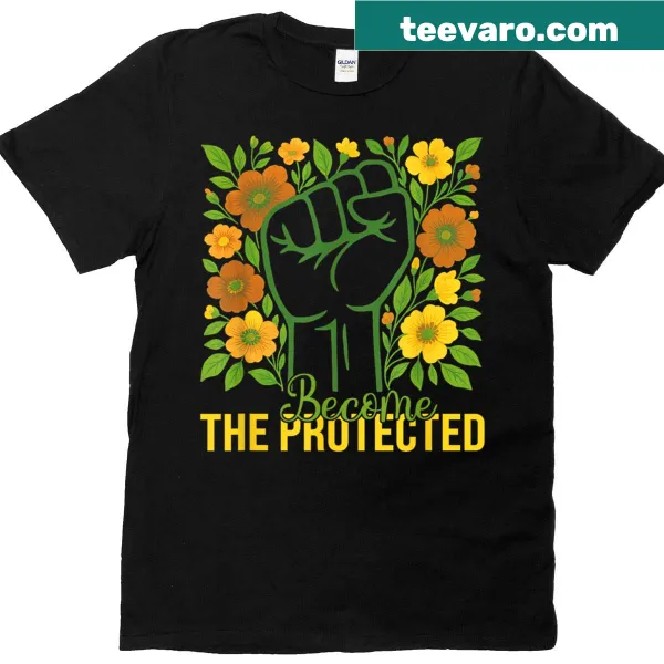 Empowering women's T-shirt with a flower illustration and activist message.