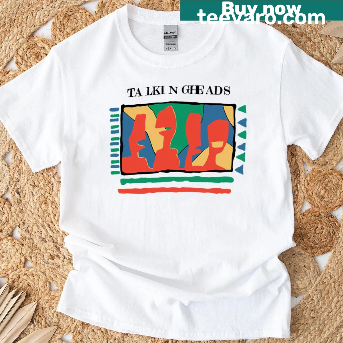 Talking Heads inspired typography T-shirt with abstract design — on a men's t-shirt