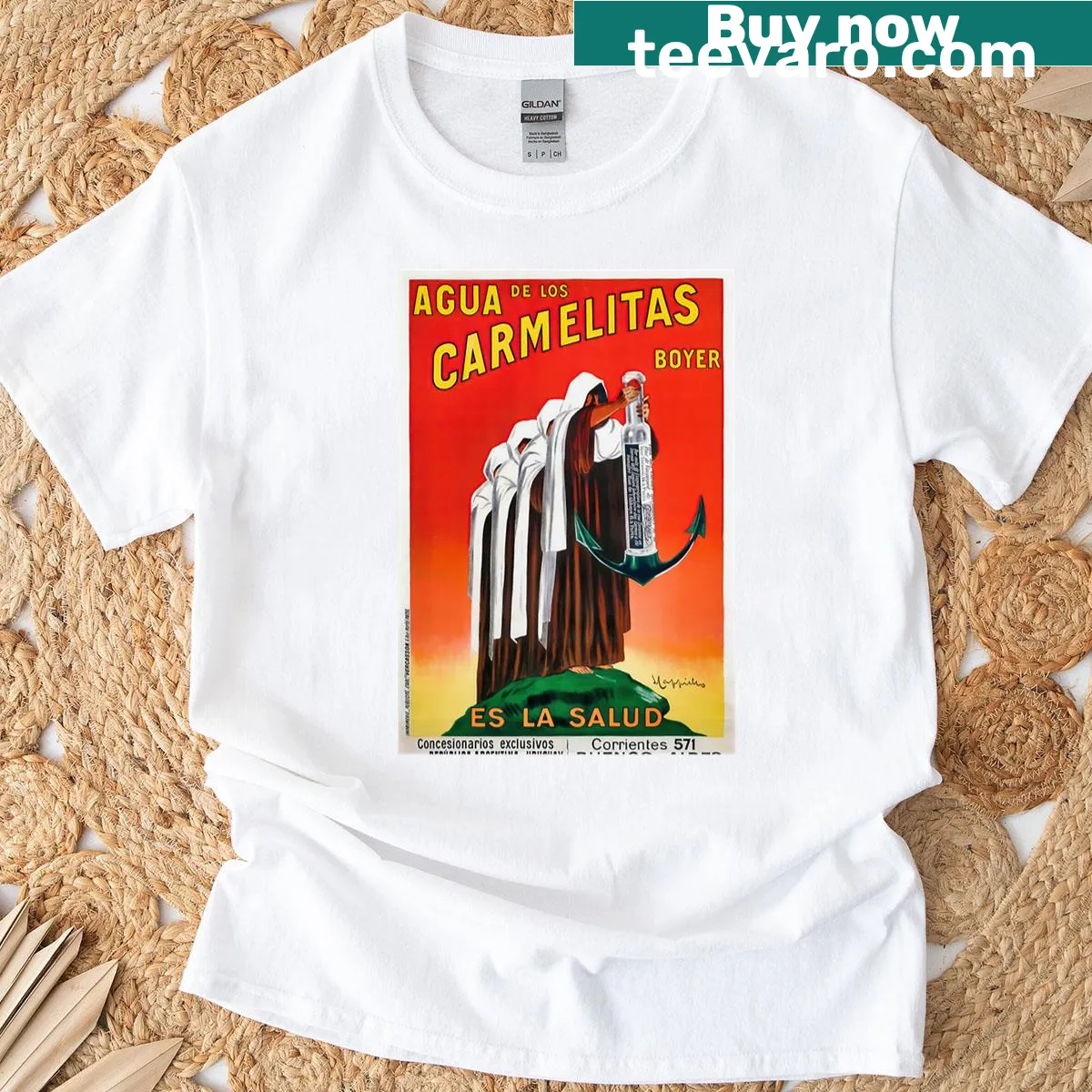 Vintage-style T-shirt honoring Agua De Los Carmelitas — on a men's t-shirt