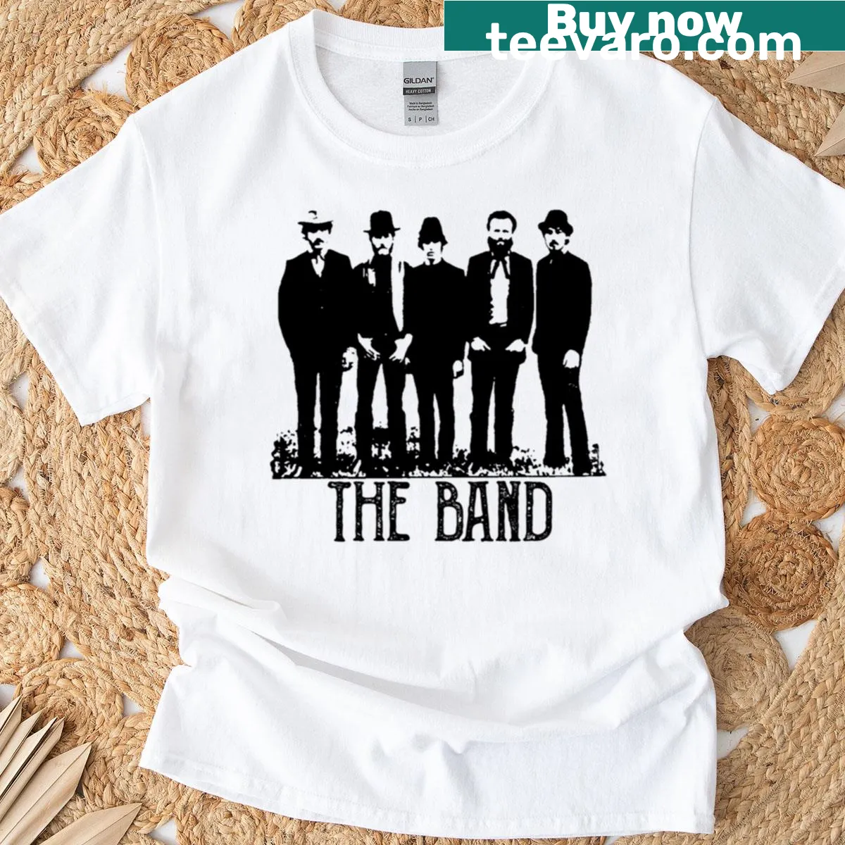 Vintage-style concert t-shirt featuring a retro band logo design — on a men's t-shirt