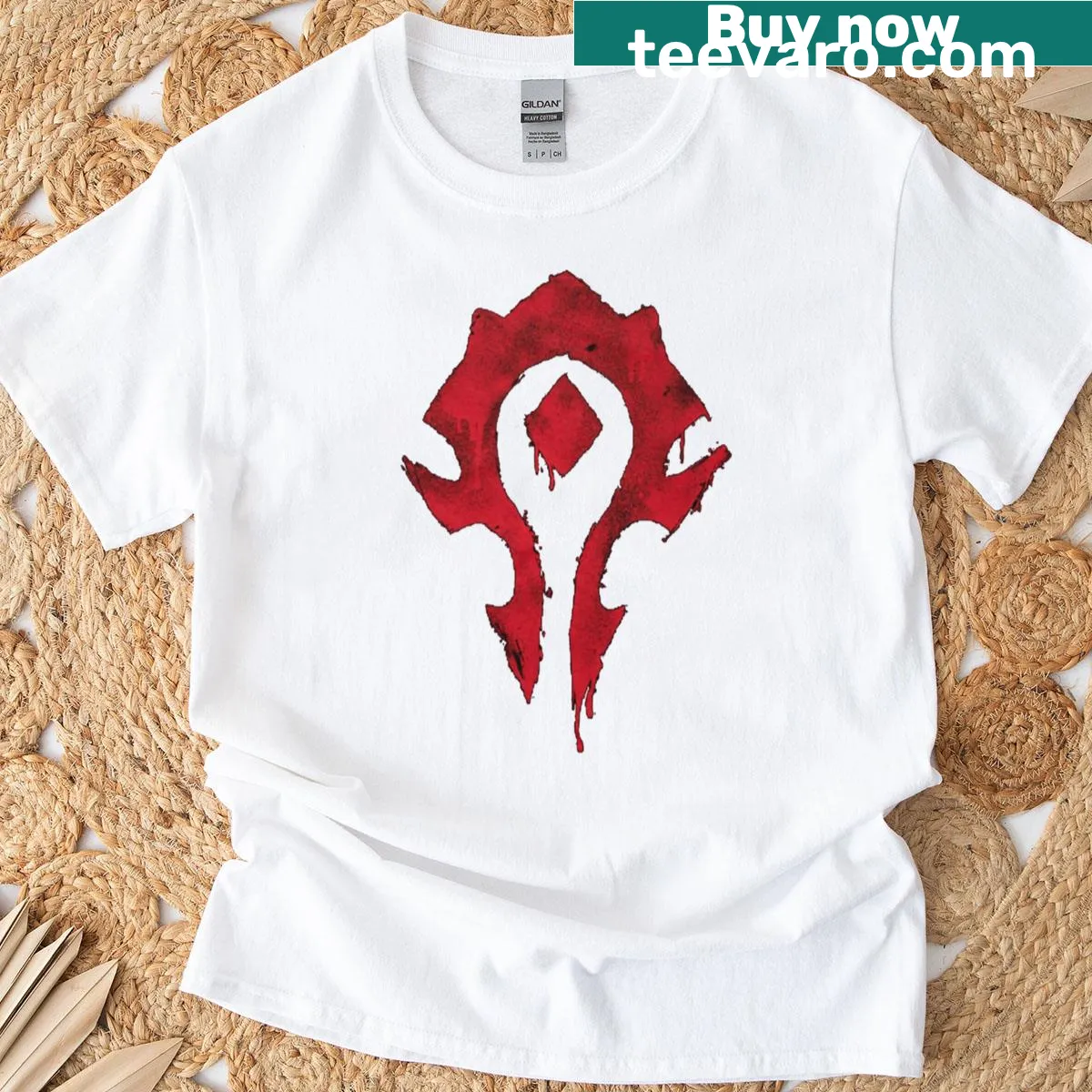 Bold graphic t-shirt featuring the Bloody Horde logo design — on a men's t-shirt