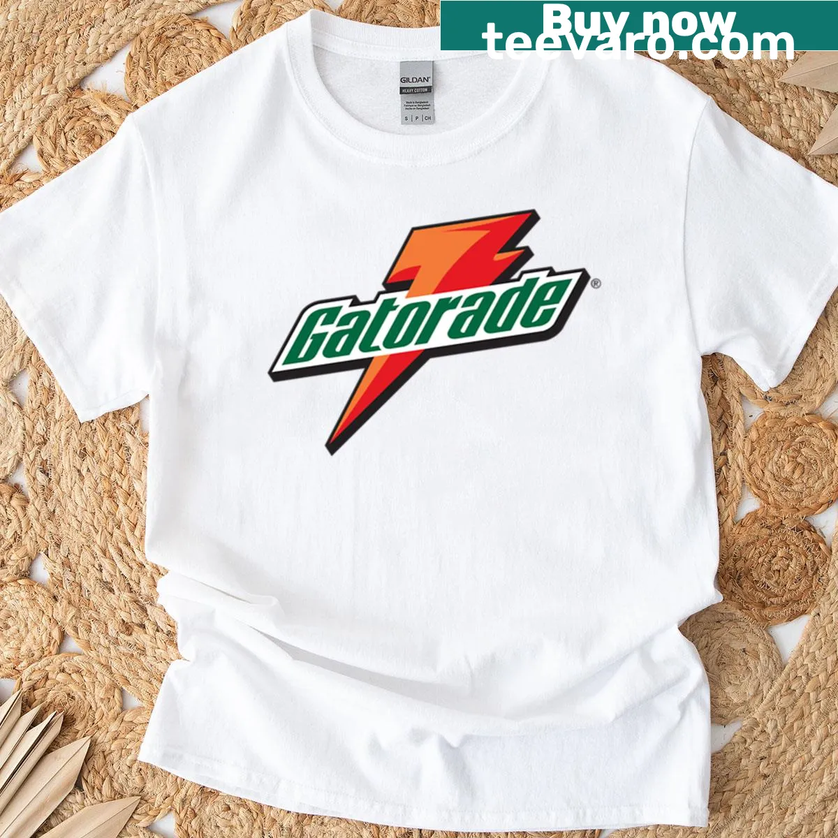 Graphic T-shirt featuring Gatorade drinks logo illustration — on a men's t-shirt
