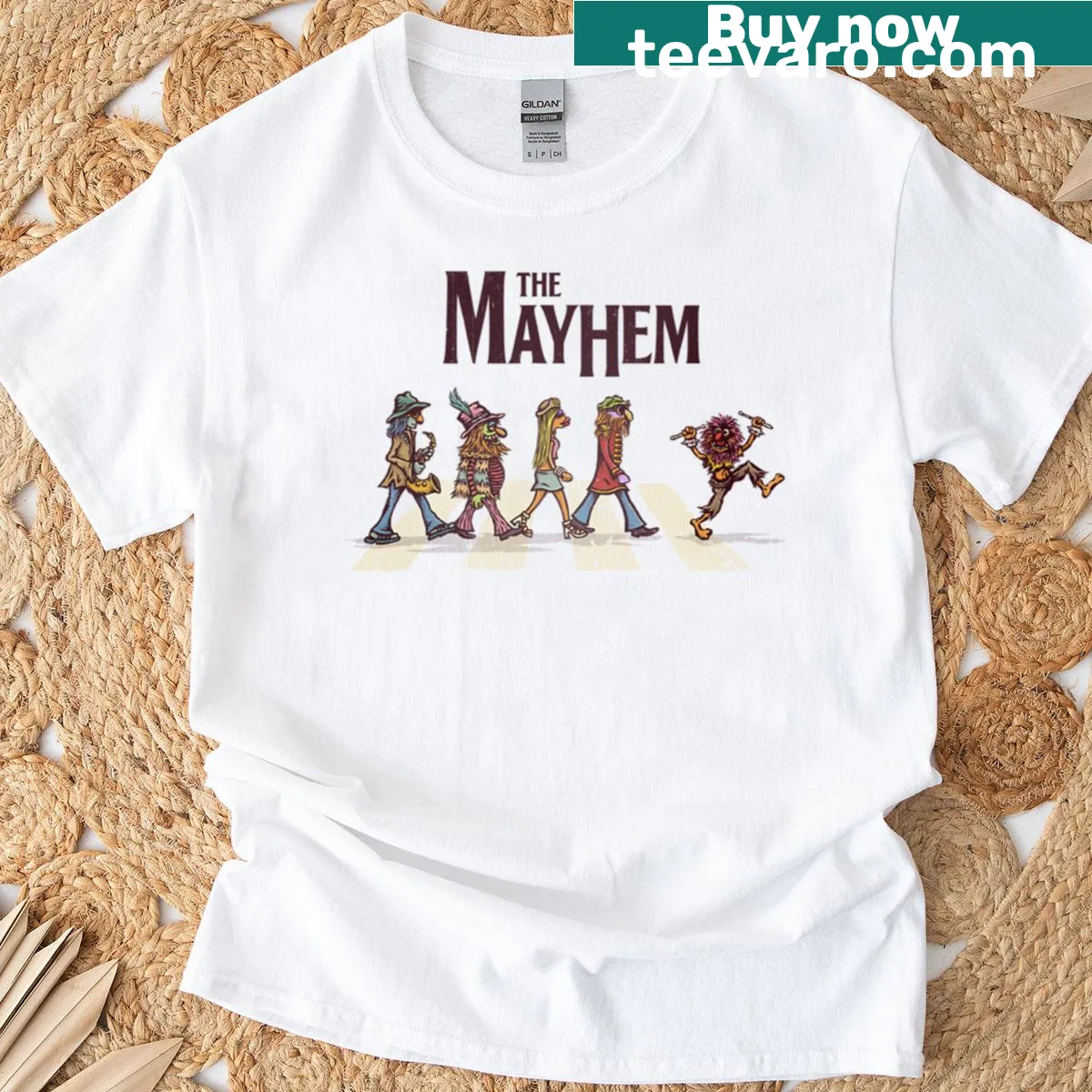 Edgy T-shirt with bold graphics representing 'Mayhem' — on a men's t-shirt