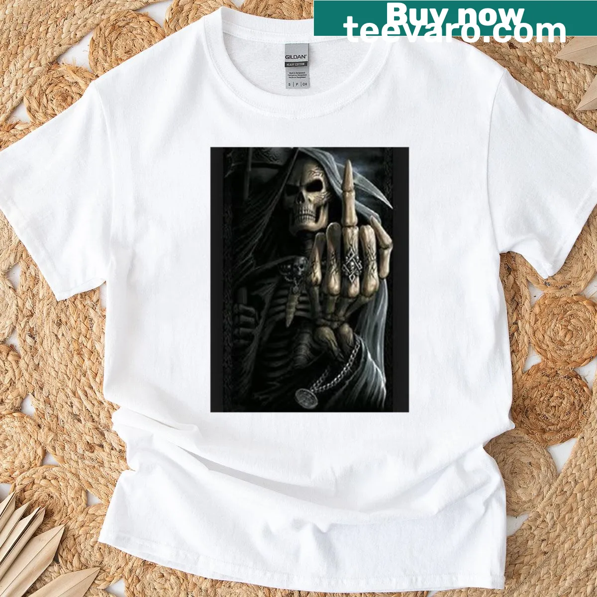 Bold t-shirt with a badass skeleton graphic design — on a men's t-shirt