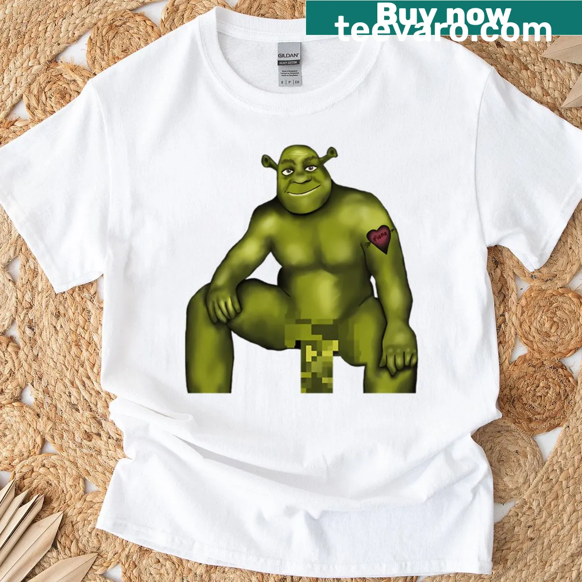 Cartoon-style thicc Shrek design on a T-shirt — on a men's t-shirt