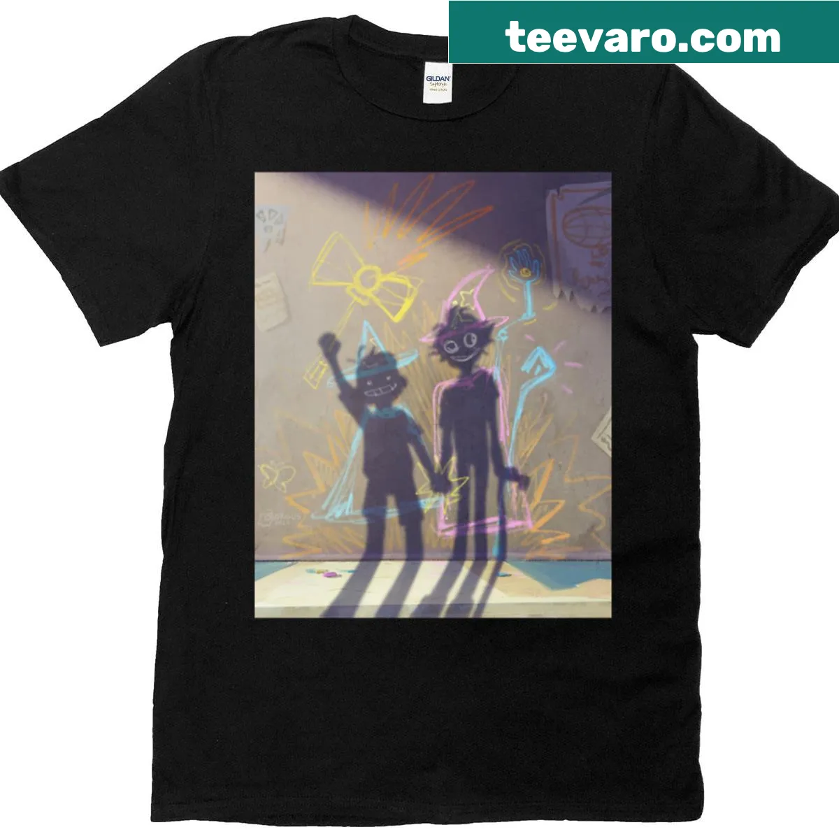 Premium T-shirt featuring adorable illustrations of tiny wizards — on a men's t-shirt